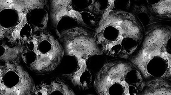 Human skulls piled on one another