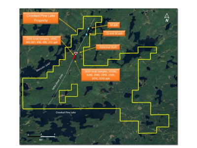 Frontline Announces High Grade Gold Samples, and Extension of the  X656 Shear Zone at its Crooked Pine Lake Property