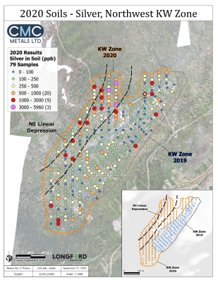 CMC Metals Ltd. Doubles the Size of the Soil Anomaly for the KW Zone at Silver Hart in 2020